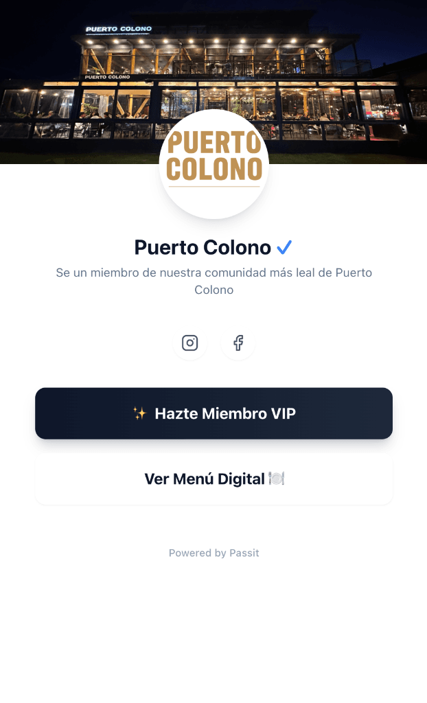 Página de enlaces del restaurante para redes sociales